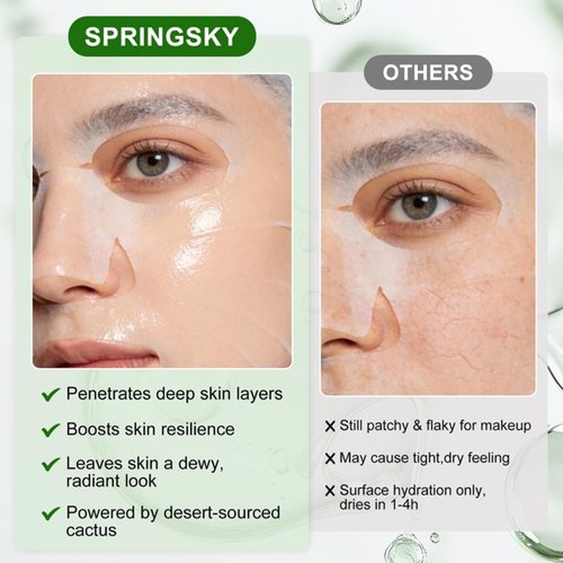 SPRINGSKY Hydrating Face Mask with Natural Cactus & Centella Asiatica, Moisturizing Sheet Mask for Dry Sensitive Skin, 24HR Deep Hydration Soothing for Radiant Glow, Korean Skincare, 4 Count