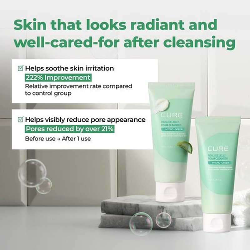 CURE Aloe Vera Foam Cleanser – Hydrating Gentle Korean Face Wash with Aloe & Centella for Sensitive Skin, Pore Care & Deep Cleansing, 3.38 fl oz