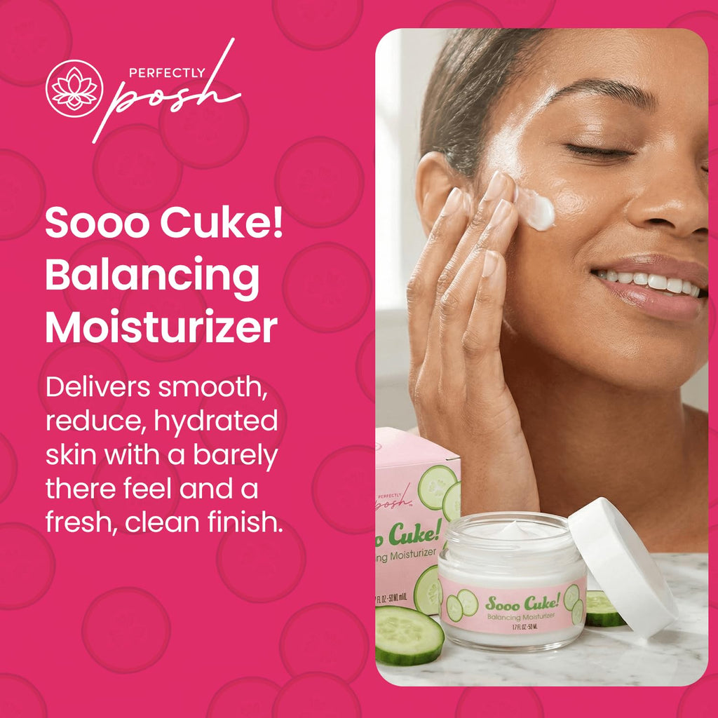 Perfectly Posh - Sooo Cuke! Balancing Moisturizer - Lightweight Face Moisturizer with Cucumber, Squalane, and Aloe for Soothing Skin - 50ml