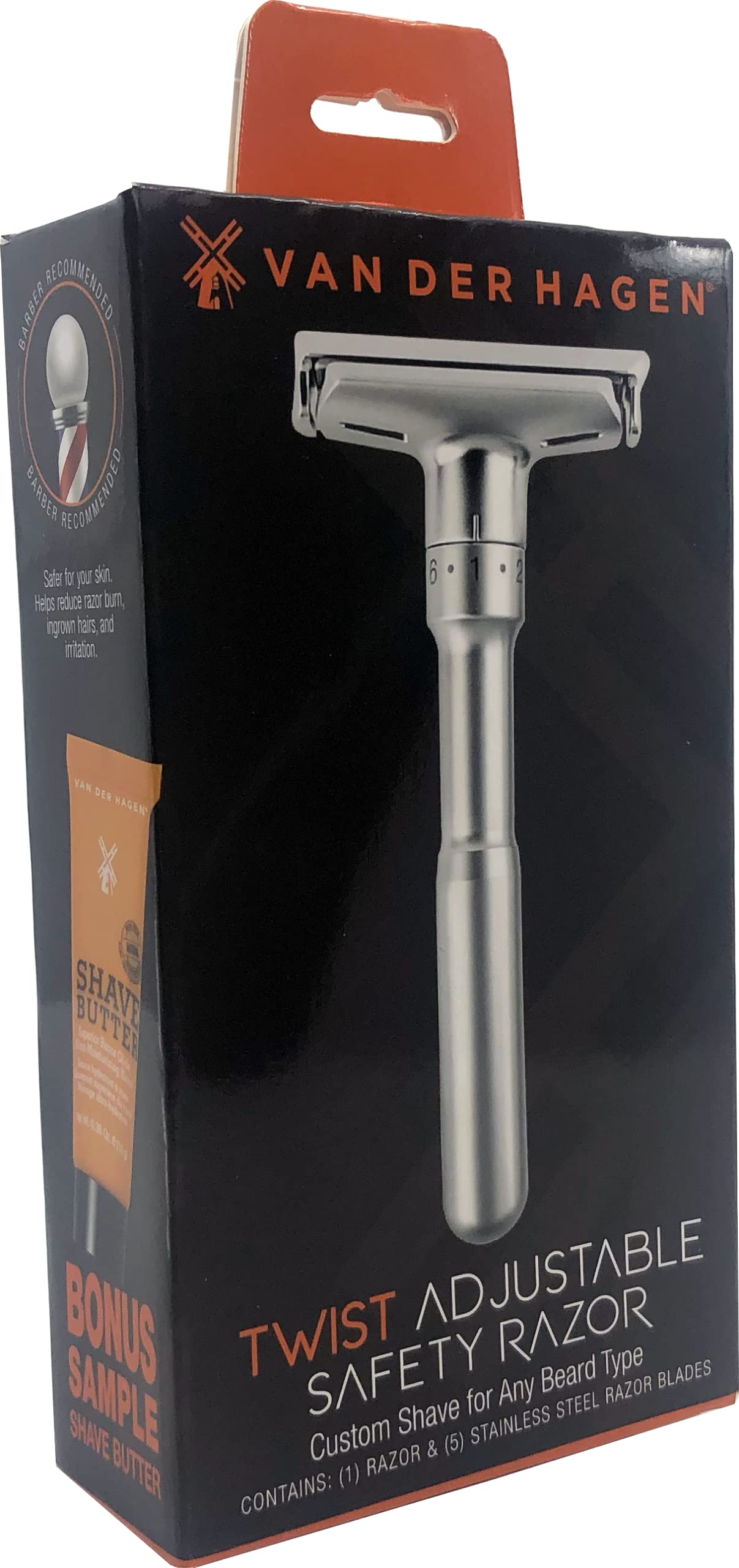 Van Der Hagen Matte Silver TWIST Adjustable Razor