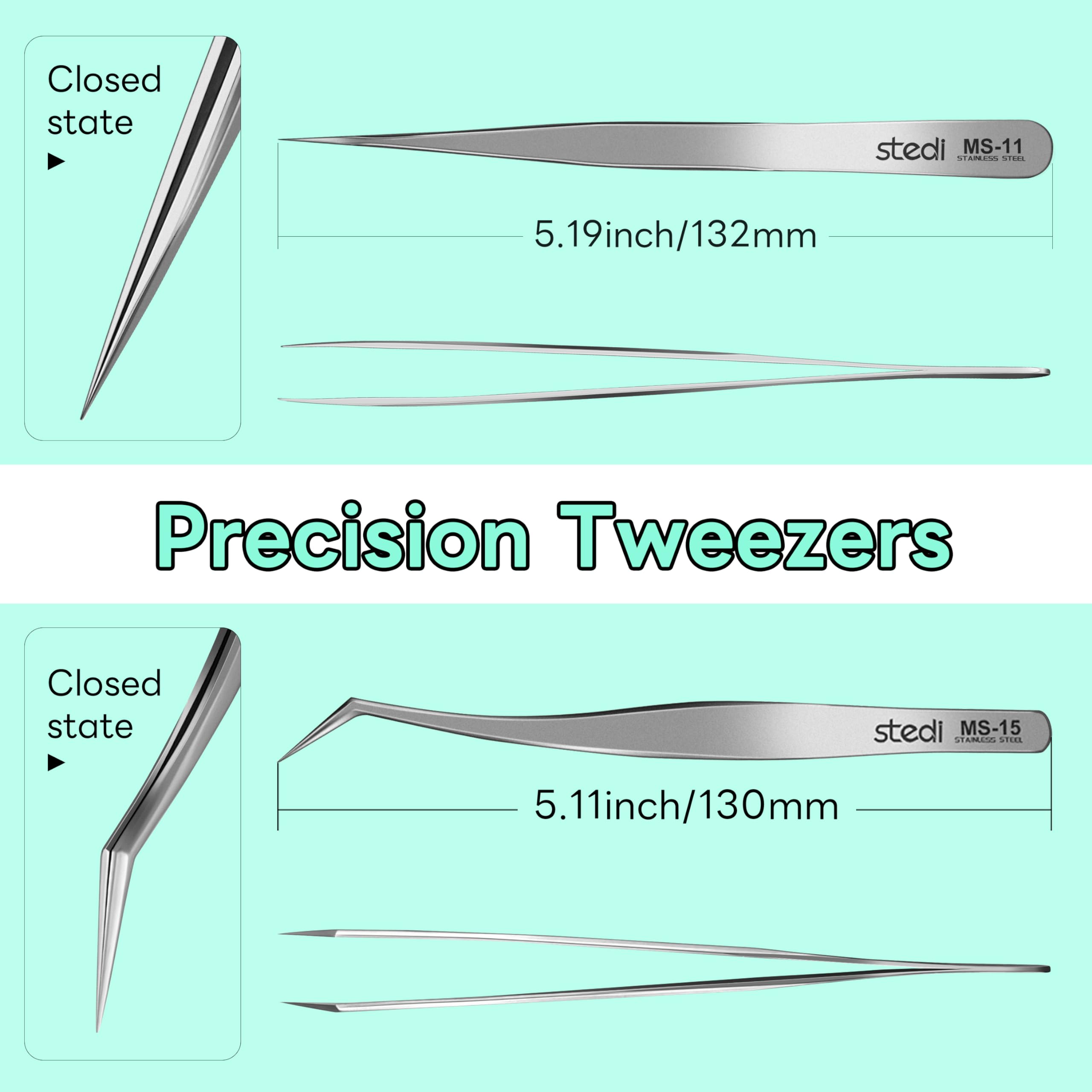 stedi 2PCS Precision Tweezers Set, Model Hobby Making Tools,Ultra-Precision Premium Stainless Steel Tweezers for Gundam, Scale Military Model, 3D Resin Parts, Industrial Tweezers