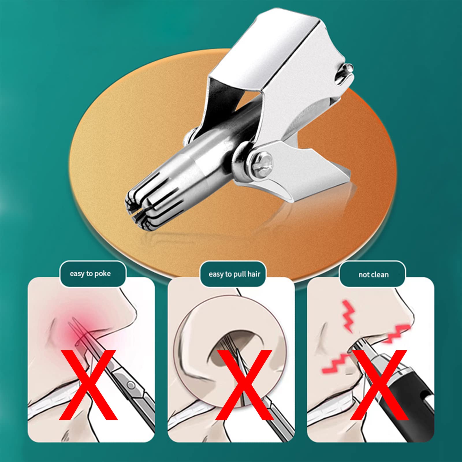 XSZCSDVCS Portable Ear and Nose Hair Trimmer Universal for Men and Women，Stainless Steel Manual，Battery-Free, Washable，Nose Vibrissa Razor Shave Clipper, Silver