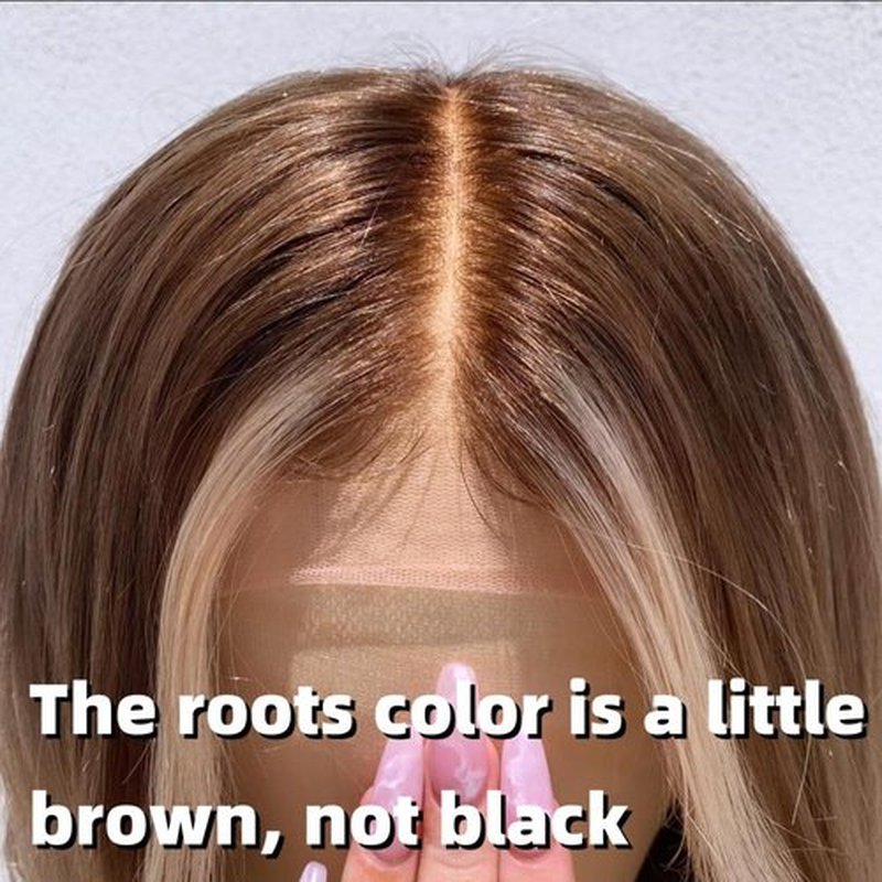 Long Wavy Highlight Ombre Light Blonde Synthetic Heat Resistant Lace Front Wigs with Dark Roots Pre plucked Frontal #26/613 Body Wave Balayage Blonde Wig for Women 13x4 HD Lace Middle Part 22 Inch
