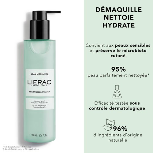 Lierac Demaquillant Micellar Water - Gentle Makeup Remover for Sensitive Skin, Cleanses - Moisturizes, Hydrating & Soothing, Eye Makeup Remover, Micellar Cleansing Water - 200ml
