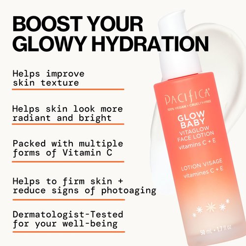 Pacifica Glow Baby Super Lit Booster Serum & VitaGlow Vitamin C Face Cream Brighten & Hydrate Skincare Bundle Daily Antioxidant Moisturizer Set for Radiant, Even-Toned Skin