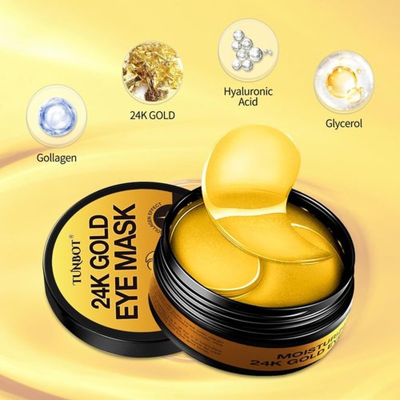 Tunbot Eye Mask - 60 Pieces - 24k Gold Eye Mask - Anti-Aging - Contains Collagen & Hyaluronic Acid - Removes Dark Circles, Puffiness & Wrinkles, Moisturizes - Home Skin Care