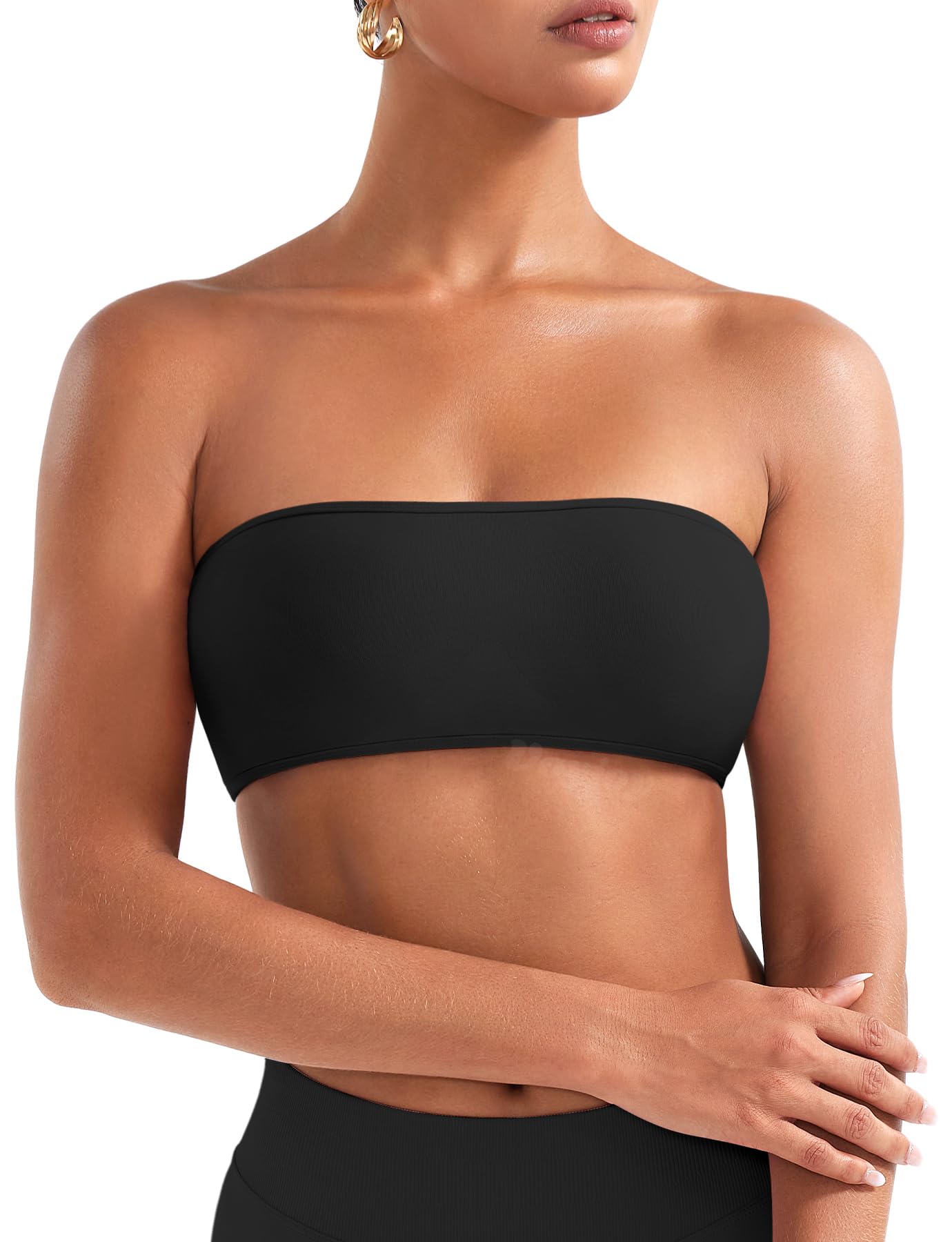 VOYJOY Impact Bandeau Bra Workout Strapless Basic Tank Top Adjustable Back