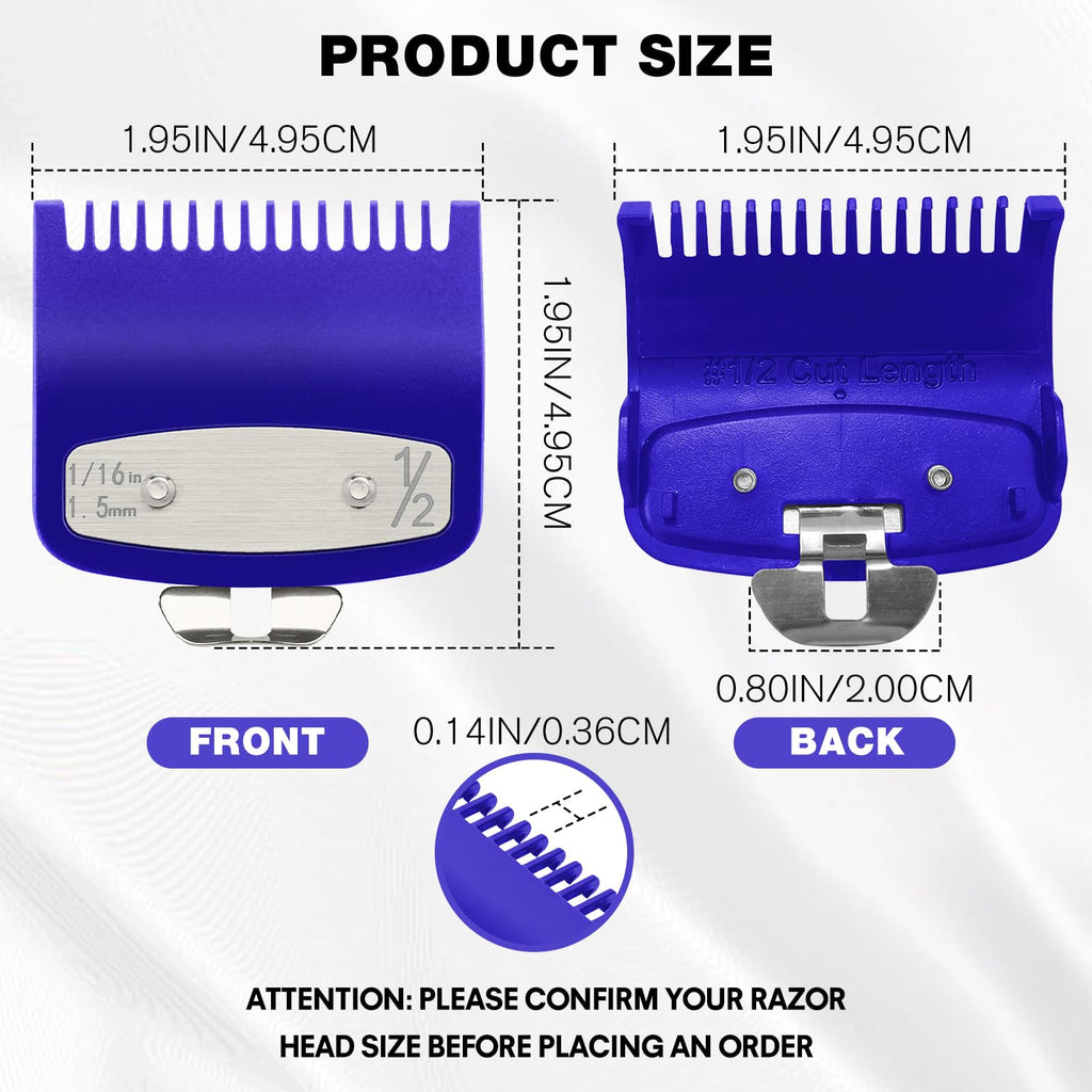 2 Pack Clipper Guards Set, Compatible with wahl 1/2 clipper guards, Guide Comb Attachment 1/16" 1.5mm Metal Hair Clipper Guards Set Replacement and Trimmer accessories, for Barbers and Stylists, Blue