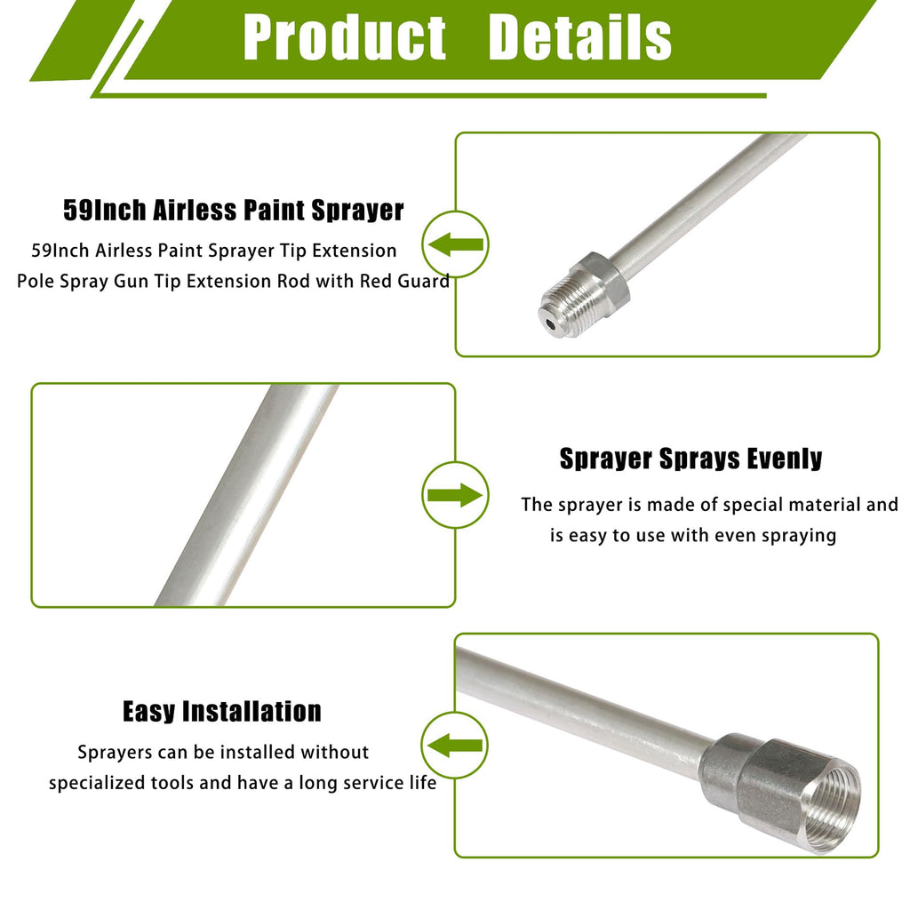 59Inch Airless Paint Sprayer Tip Extension Pole, Spray Gun Tip Extension Rod with Red Guard
