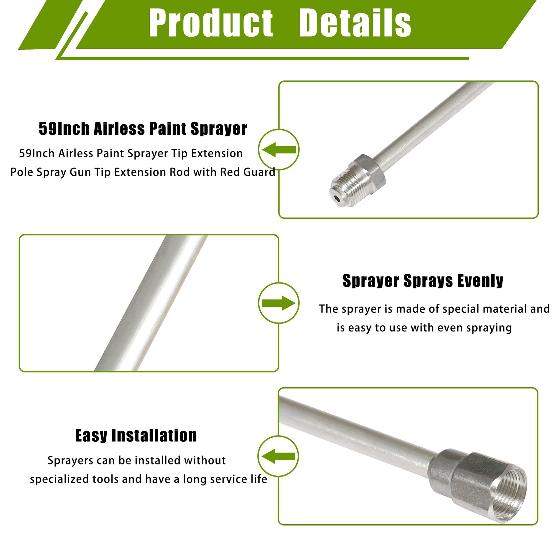 59Inch Airless Paint Sprayer Tip Extension Pole, Spray Gun Tip Extension Rod with Red Guard