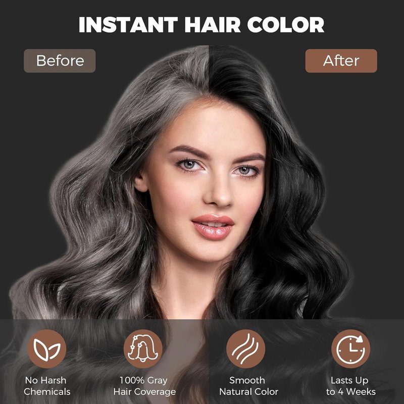 YOURTONE Black Hair Dye Shampoo Instant & Easy 3-in-1 Hair Color Solution for Men and Women - Herbal Formula, Ammonia-free, Lasts 30 Days - 16.90 oz