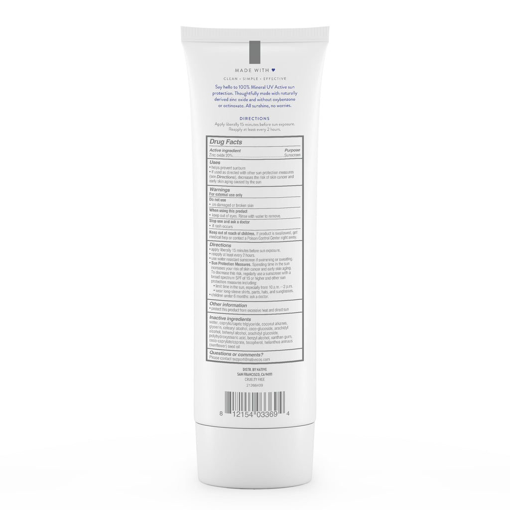 Native Sunscreen SPF 30, Zinc Oxide Dermatologist Tested Suitable for Sensitive Skin & Hawaii Compliant, 5 Ounces | Unscented Sun Protection Lotion, Lightweight & Smooth