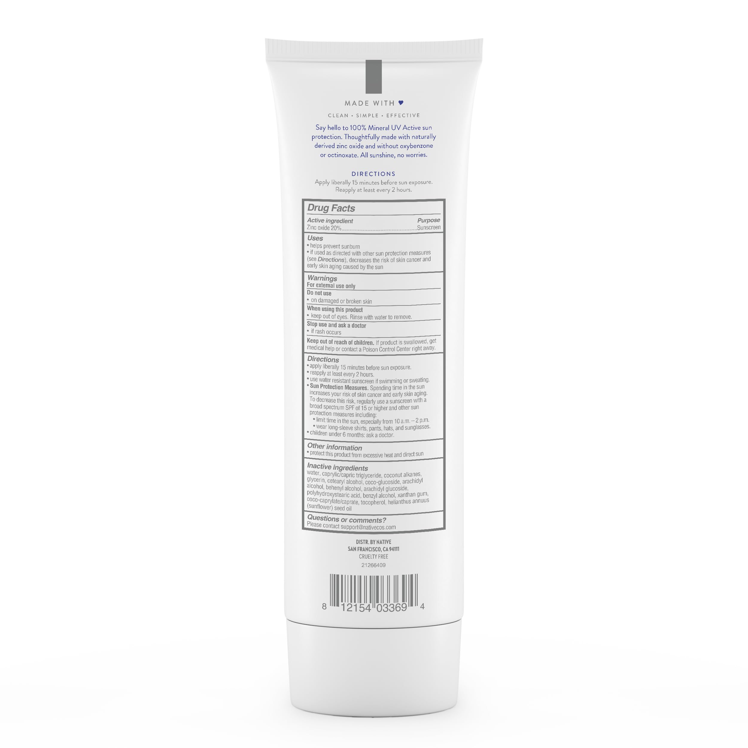 Native Sunscreen SPF 30, Zinc Oxide Dermatologist Tested Suitable for Sensitive Skin & Hawaii Compliant, 5 Ounces | Unscented Sun Protection Lotion, Lightweight & Smooth