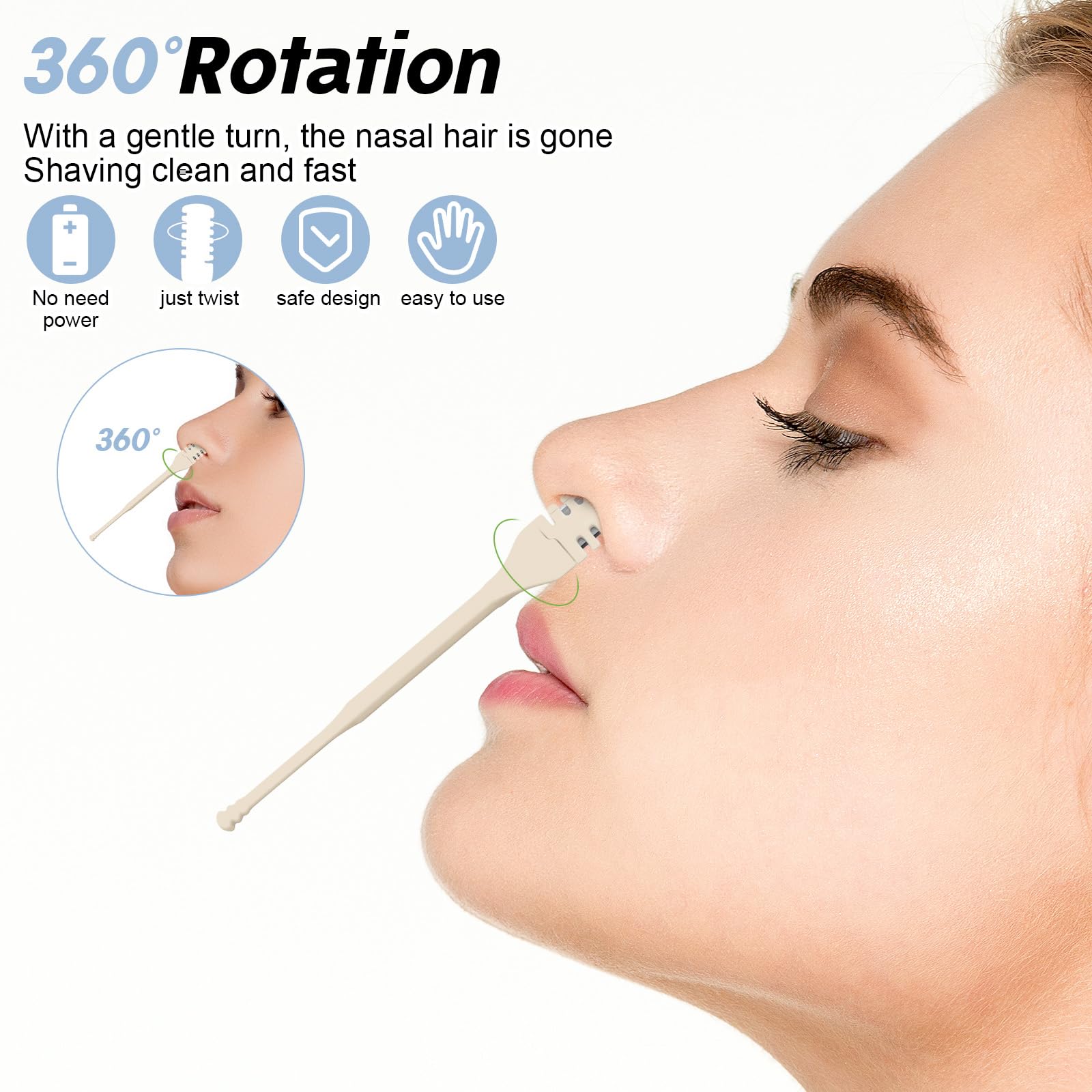 KFHENSOMR 30Pcs Manual Nose Hair Trimmer - Double Sided Nose Hairs Cleaner Rotating Nasal Hair Razor Cutter with Storage Box for Women and Men Portable Nostril Remover Tools