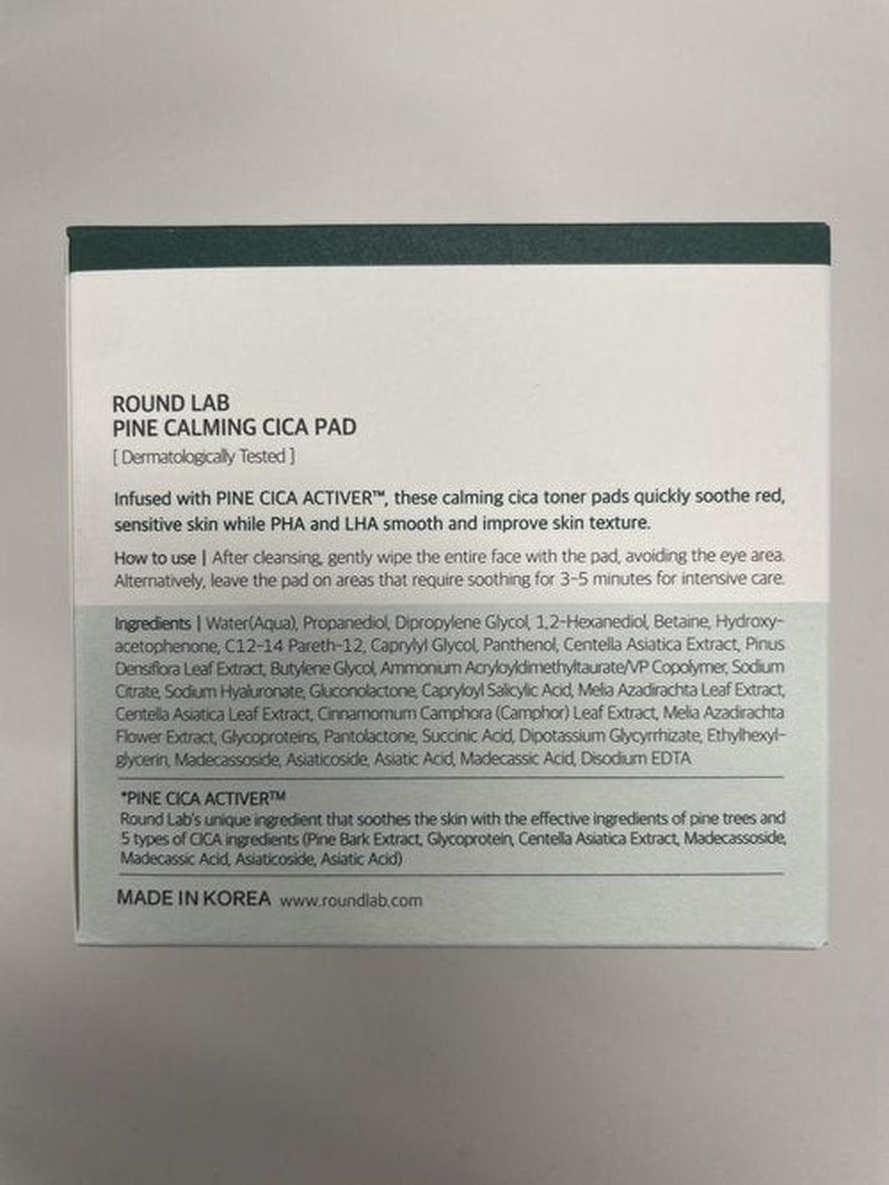 ROUND LAB Pine Calming Cica Pad 50pcs, 7cm Wide Cooling and Soothing Toner Pads with Pine Cica, BHA + LHA, and Hyaluronic Acid for Heated, Acne-Prone Skin, Multi-Zone Hydration, Korean Skincare