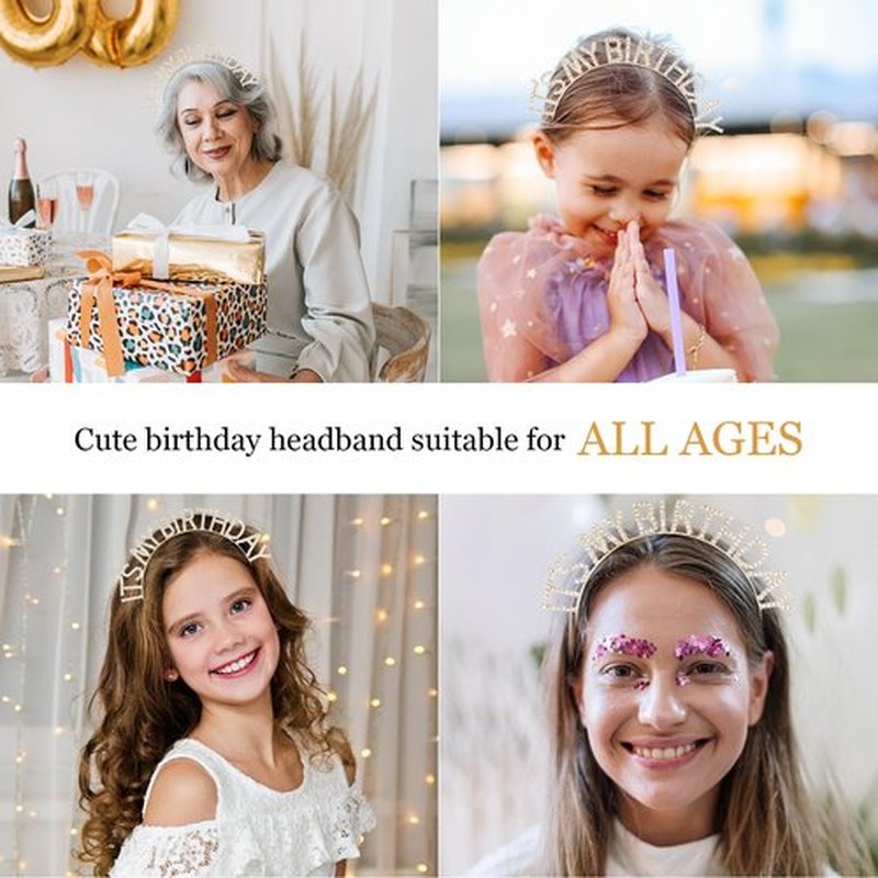 ACO-UINT Gold Crown for Girls, Cute It's My Birthday Headband Tiara for Women, Happy Birthday Decorations Gifts