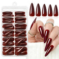 144pc Burgundy Press on Nails Long Stiletto Fake Nails with Glue Tabs, Wine Red Nails Press ons Nails Stiletto Glue on Nail Pointy Acrylic Nails Stick False Artificial Fingernail for Women Girls