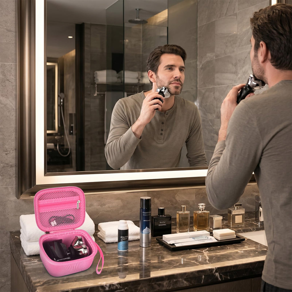 Case for Skull Shaver Electric Pitbull Pro Razor, Hard Travel Rotary Men Head Shavers Beard Trimmer Storage Carrying Box with Zipper Mesh Pocket for Men's Gold Pro Mustache Grooming Kit-Only (Pink)