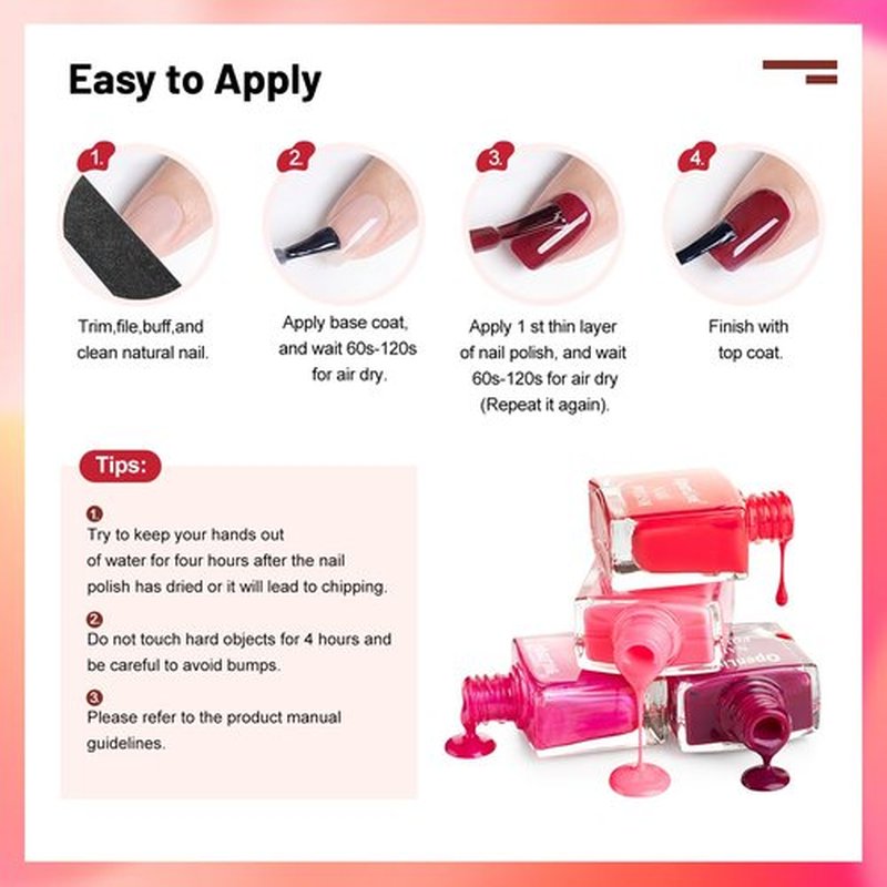 OpenLive 12 PCS Pink Nail Polish Set With 10 Colour Combo, 2 PCS Base and Top Coat, Fast Drying Long Lasting Nail Polish for Holiday Gift Giving