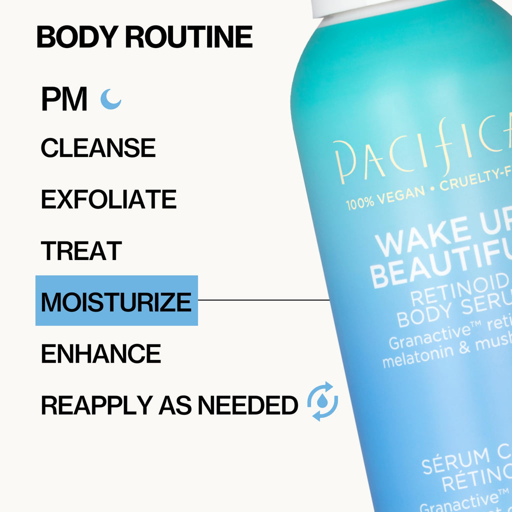 Pacifica Wake Up Beautiful Body Lotion & Serum Set of 2 – Overnight Body Treatment w/Granactive Retinoid, Mushroom & Melatonin, Hydrating Moisturizer Duo for Plumper Skin, Vegan & Cruelty-Free Clean