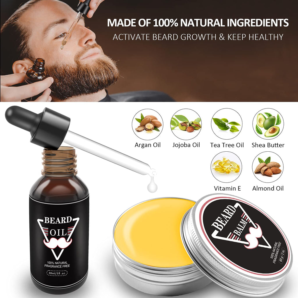 ABUDICS Gifts for Men, Beard Kit, Beard Grooming Kit w/Beard Oil Beard Balm Beard Brush Beard Comb Beard Scissors, Gifts for Dad Husband Him Boyfriend