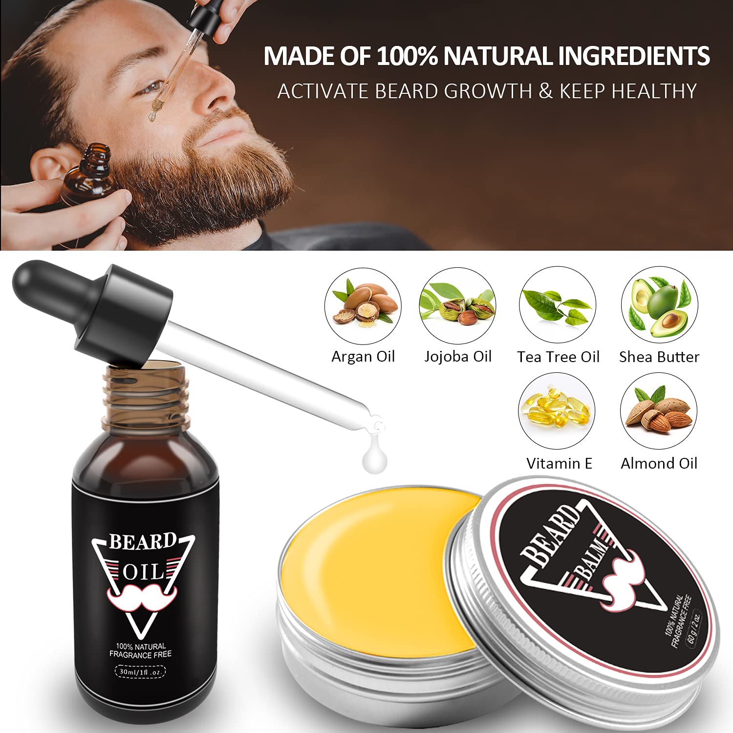 ABUDICS Gifts for Men, Beard Kit, Beard Grooming Kit w/Beard Oil Beard Balm Beard Brush Beard Comb Beard Scissors, Gifts for Dad Husband Him Boyfriend