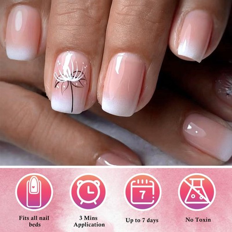 AddFavor 120pcs Ombre Press on Nails Short Square - Pink White Gradient Fake Nails Press ons Square Stick on Nails for Women
