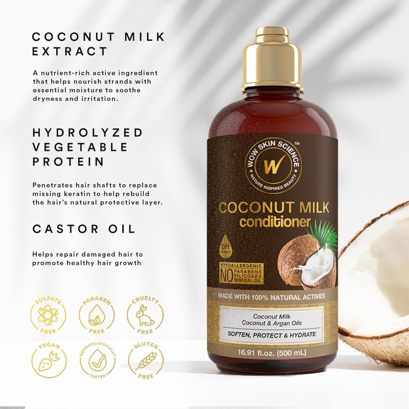 WOW Skin Science Coconut Milk Conditioner - Nourishing Formula for Soft, Silky Hair | 16.9 oz
