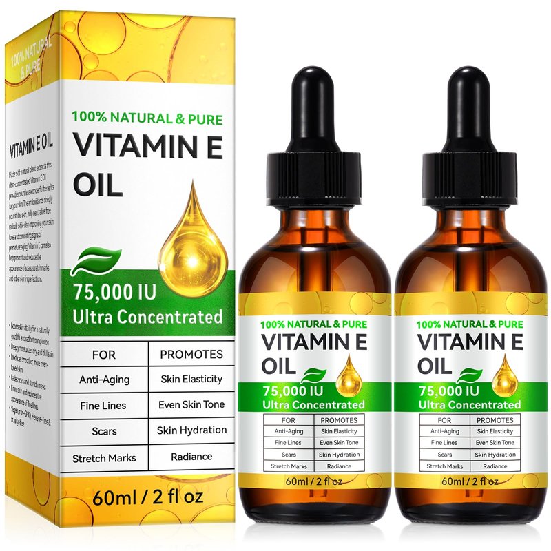 Vitamin E Oil 75,000 IU - Pure & Natural Skin & Hair Care - Moisturizing for Face, Body, Sars and Scalp 4 Fl Oz