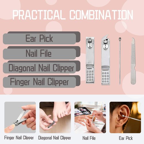 RISESAILS 20-Piece Complete Nail Care Kit, Professional Manicure Set with Stainless Steel Tools for Home Use, Travel & Gifts | Portable Nail Clipper Kit in Pink Case (Pink)