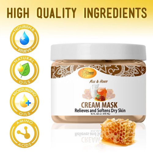 SPA REDI - Body and Foot Cream Mask, Milk and Honey, 16 Oz - Pedicure Massage for Tired Feet and Body, Hydrating, Fresh Skin - Infused with Hyaluronic Acid, Amino Acids, Panthenol, Comfrey Extract