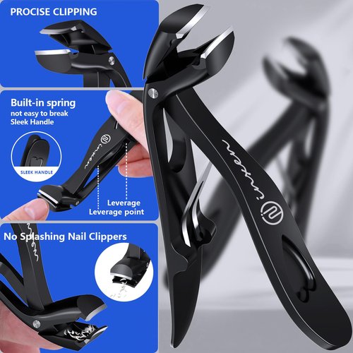 Toenail Clippers for Thick Nails - Angled Head, Wide Jaw, INXEN Ergonomic Long Handle Toe Nail Clippers for Seniors, Nail Cutter for Men & Women, Premium Steel with Nail Catcher