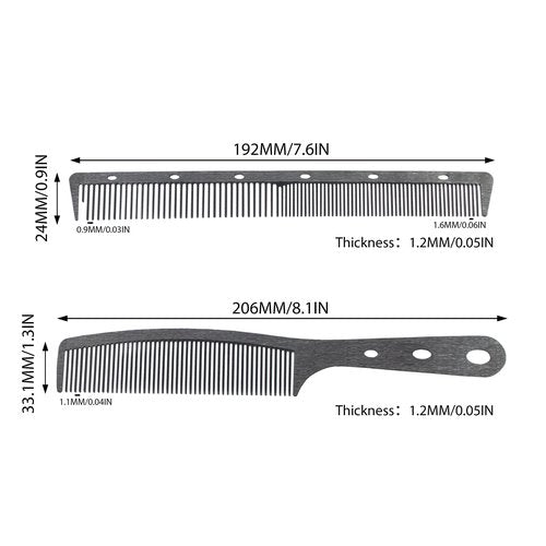 Dolmifapro 2 Pcs Black Metal Comb, Stainless Steel Fine Tooth Comb, Anti Static comb, Heat Resistant, Professional Barber Comb Set, hair combs for men, Wood Grain Design