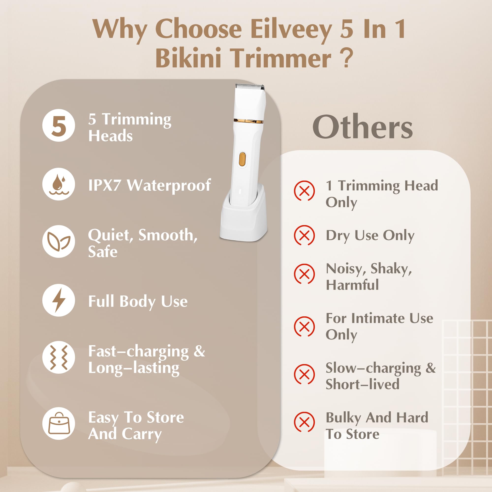 Eilveey Bikini Trimmer Electric Facial Hair Remover for Women Waterproof