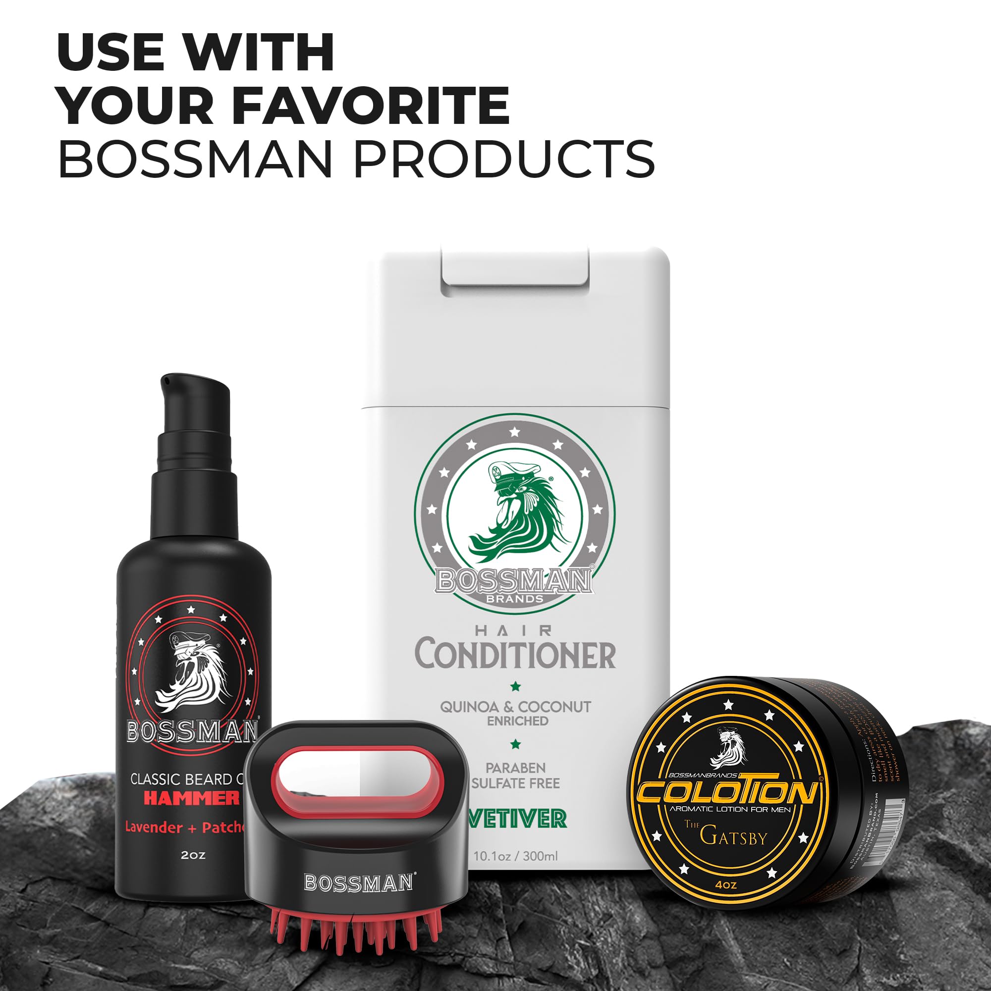 Bossman Moisturizing Hair Conditioner for Men – Stimulates, Hydrates, Soothes Men's Hair and Scalp – Natural Quinoa & Coconut Enriched - Paraben & Sulfate Free (Vetiver X Scent)