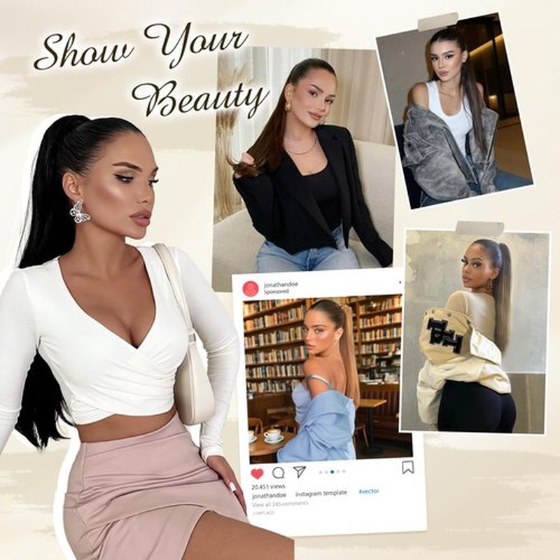 FESHFEN Claw Ponytail Extensions - Long Straight Ponytails for Women Hairpieces Synthetic Hair Pony Tails Extension Clip in Hairpiece, 25 inch Dirty Blonde