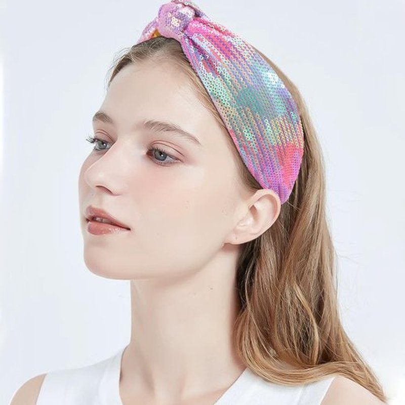 Fishdown Rainbow Sequin Knotted Headband 4pcs Sparkly Hair Accessories for Girls, Women,Iridescent Sequined Comfortable Headware,Glitter Fashion Iridescent Hairbands Fancy for Party Birthday Prom