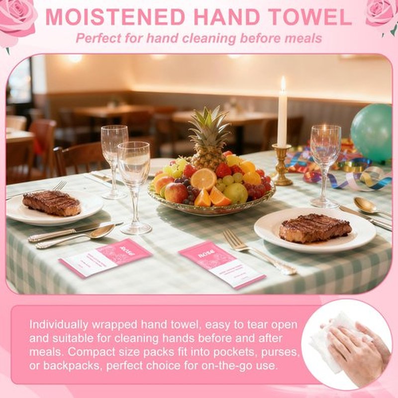 Moist Towelettes, Disposable Pre Moistened Towels Individually Wrapped, Soft Portable Face & Body Wet Towels for Travel Hotel Sport Camping Spa 9.8 inch (Pack of 30, Rose & Fresh)