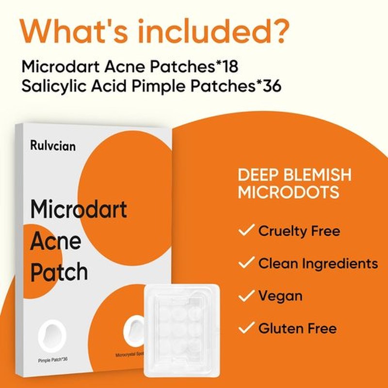 Rulvcian Microdart Acne Patches for Face(18 Counts) & Salicylic Acid Pimple Patches(36 Counts), Fast-Acting Zit Patches for Pimples & Blemishes, Target Early Stage & Deep Pimples