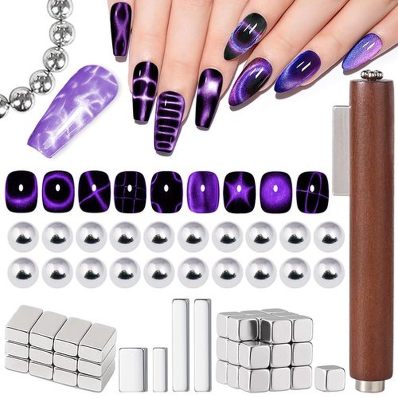 JFIYUOMCI 64Pcs Cat Eye Nail Magnet Tool Set, 3 IN 1 Cat Eye Magnet for Nails, Strong Magnetic Gel Polish Magnets, Cateye Nails Design Tools for DIY At Home Nail Art Accessories