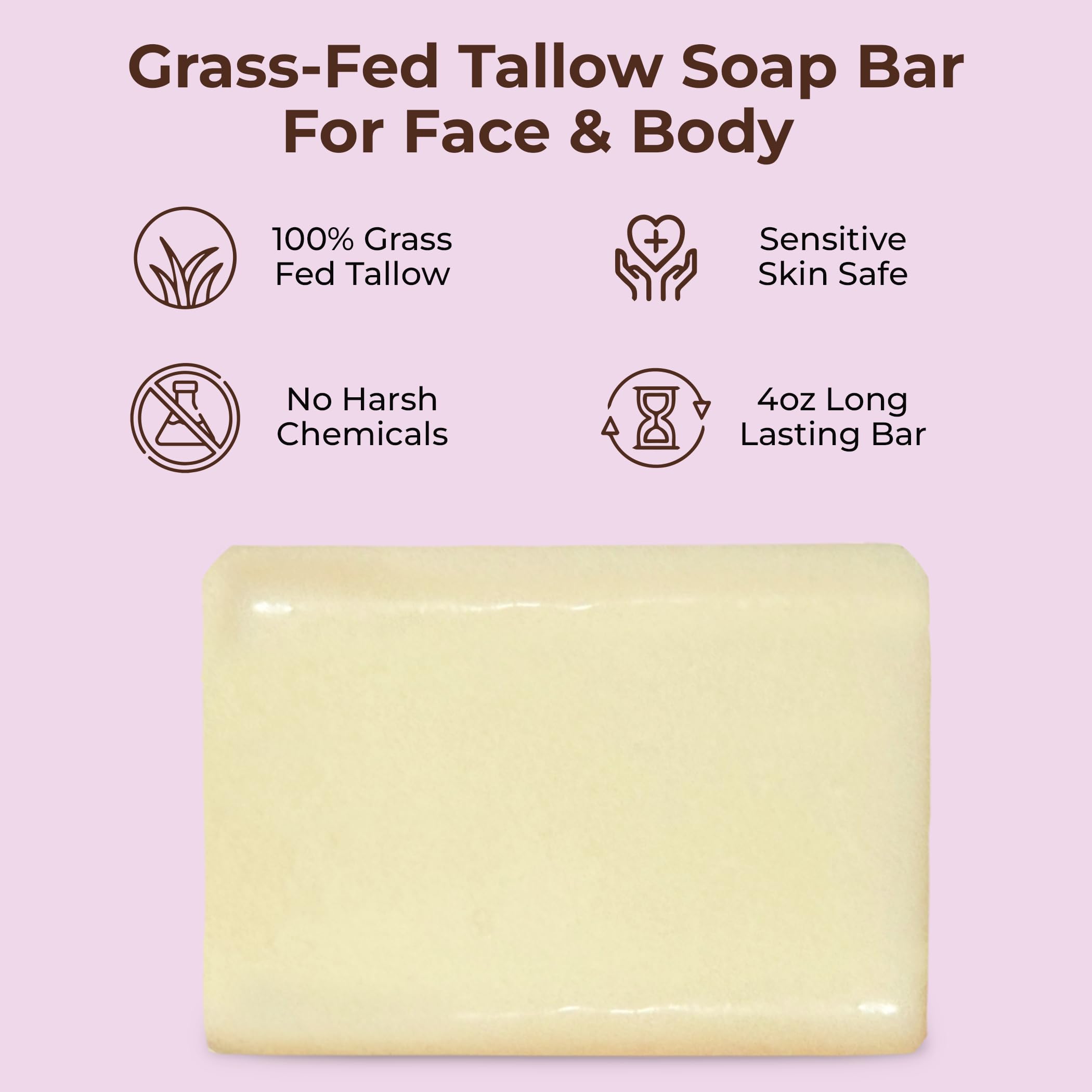 ErTh All-Natural Tallow Soap Bar 3 Pack – Grass-Fed Tallow, Simple Ingredients (Lavender)