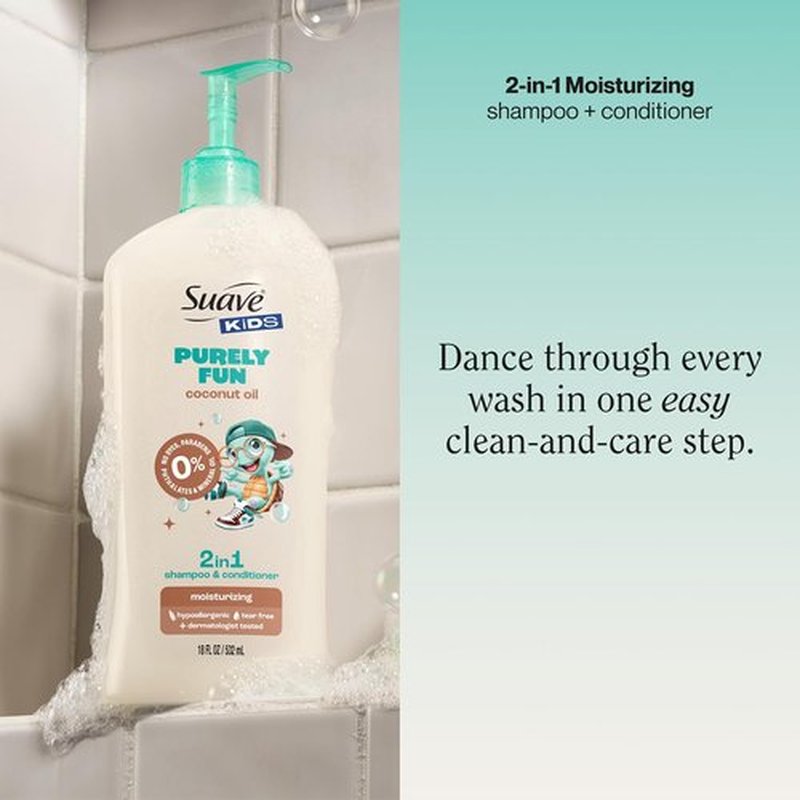 Suave Kids 2-in-1 Shampoo & Conditioner - Tear-Free Coconut Oil Formula for Sensitive Scalps | 18 FL OZ