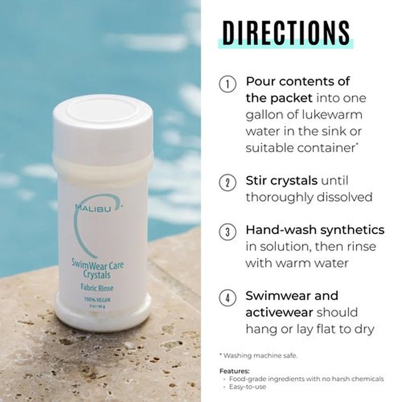 Malibu C Swimwear Care Crystals - Chlorine Removal & Activewear Protection - Color-Safe Laundry Rinse (3 Ounce)