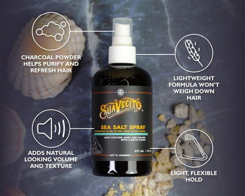 Suavecito Sea Salt Spray - Natural Hair Volume and Texture with Light Flexible Hold for Men, Alcohol & Paraben-Free, 8 oz