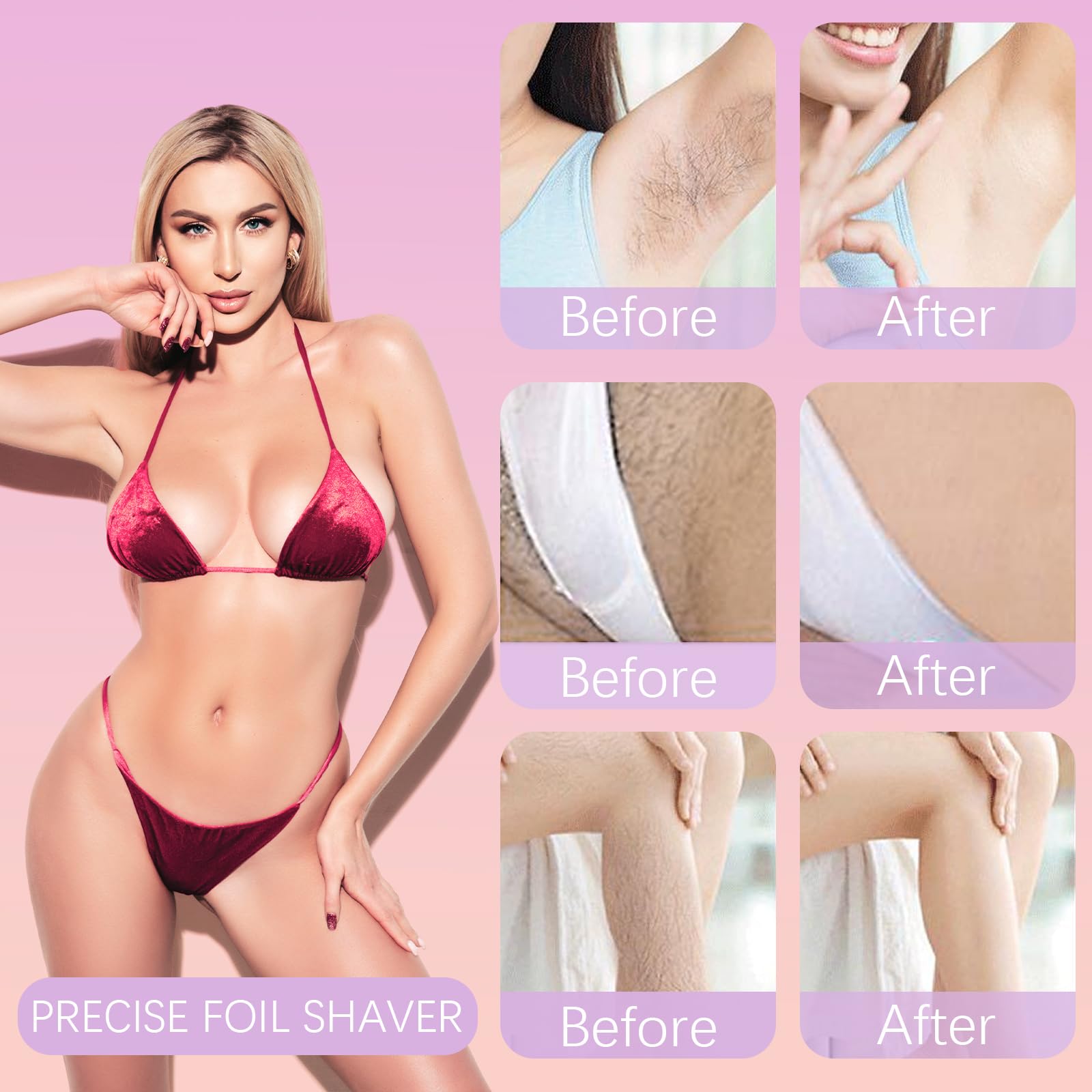 Bikini Trimmer for Women, 4 in 1 Electric Razors for Women Pubic Hair, Epilator and Electric Callus Remover Set, Wet/Dry Use Body Hair Trimmer, Rechargeable Hair Removal for Bikini Legs Underarm Arm