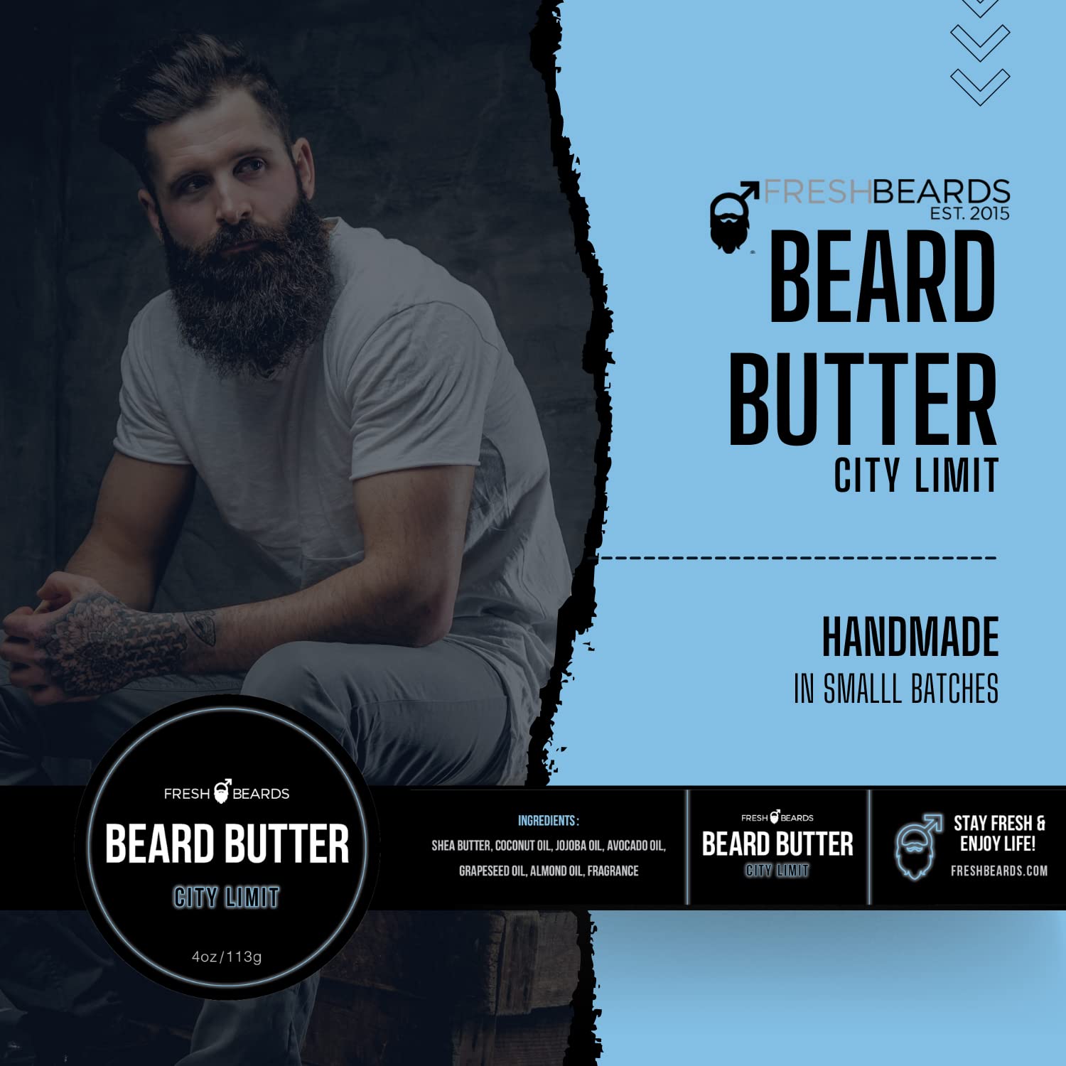 Fresh Beards City Limit Beard Butter - Teakwood & Lavender Fragrance - Scented Mens Beard and Mustache Conditioner - Soothing Anti-Itch Moisturizer & Softener for Healthy Beard Growth