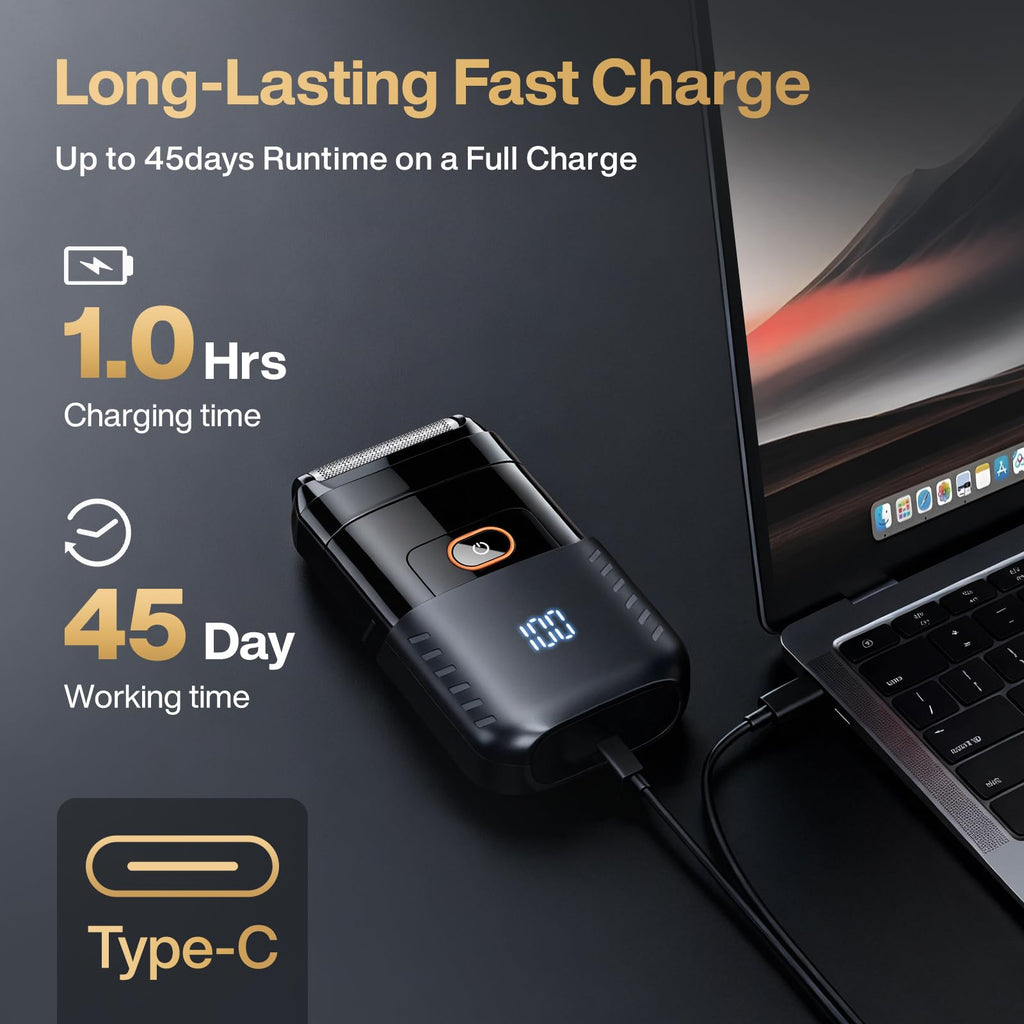Electric Razor for Men, Foil Shaver and Beard Trimmer | for Dry and Wet,Battery LED Display USB-C Fast Charge, IPX7 Waterproof Portable Travel Shaver