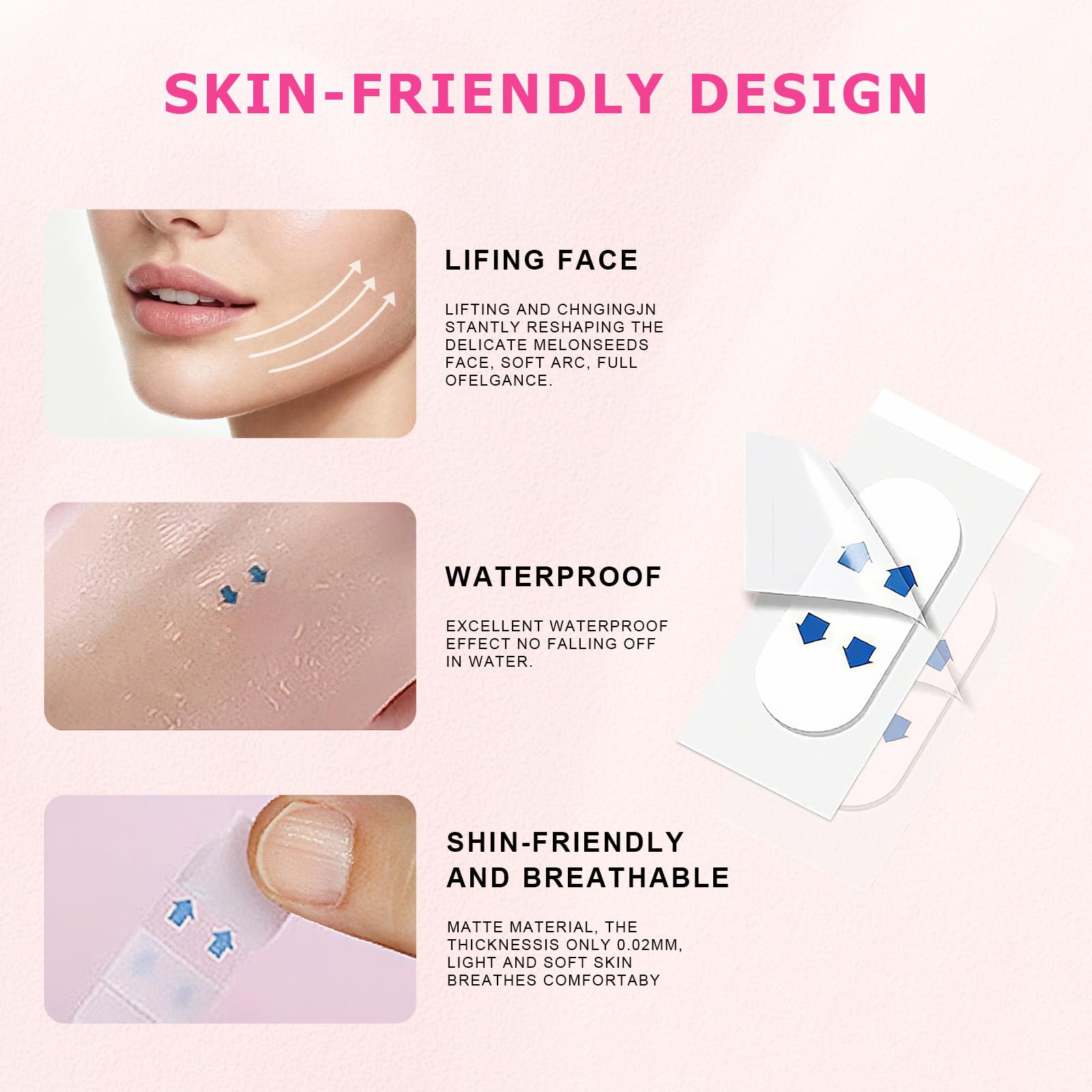 SYNATANA 160PCS Neck Tape Lifting Invisible for Instant Face Lifting, Face Lift Tape Invisible, Wrinkle Tape, Double Chin, Jowls, Eyes & Neck | Waterproof Skin Tape Under Makeup