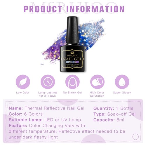 MSRUIOO Color Changing Reflective Gel Nail Polish, Temperature Color Change Glitter Gel Polish, Diamond Glitter Silver Pink Purple