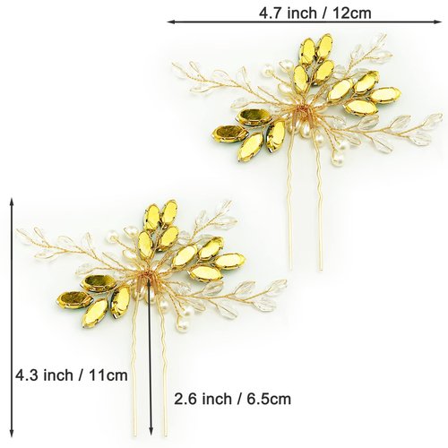 PRETTYLIFE Crystal Wedding Hair Pins Pearl Rhinestone Flower Bridal Hair Pieces Decorative Accessories for Women and Girls (Pack of 2) (Green)
